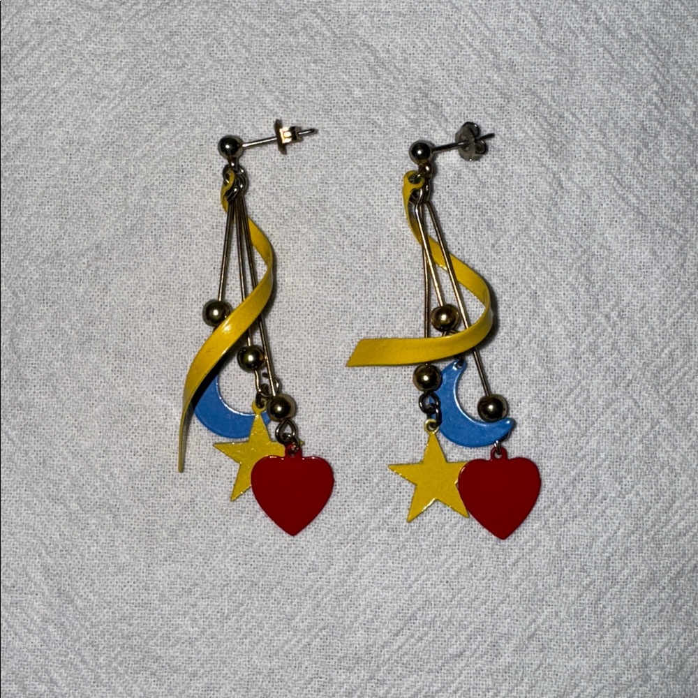 Vintage Y2K Claire’s Boutique 1980’s Heart Moon Stars Stripes Festival Earrings